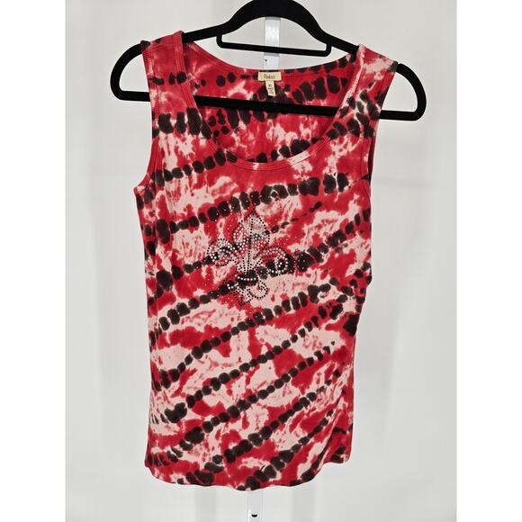Reba Tops - Vintage Y2K Reba McEntire Womens Sz XL fleur-de-lis Tank Top Red Black Tie Dye
